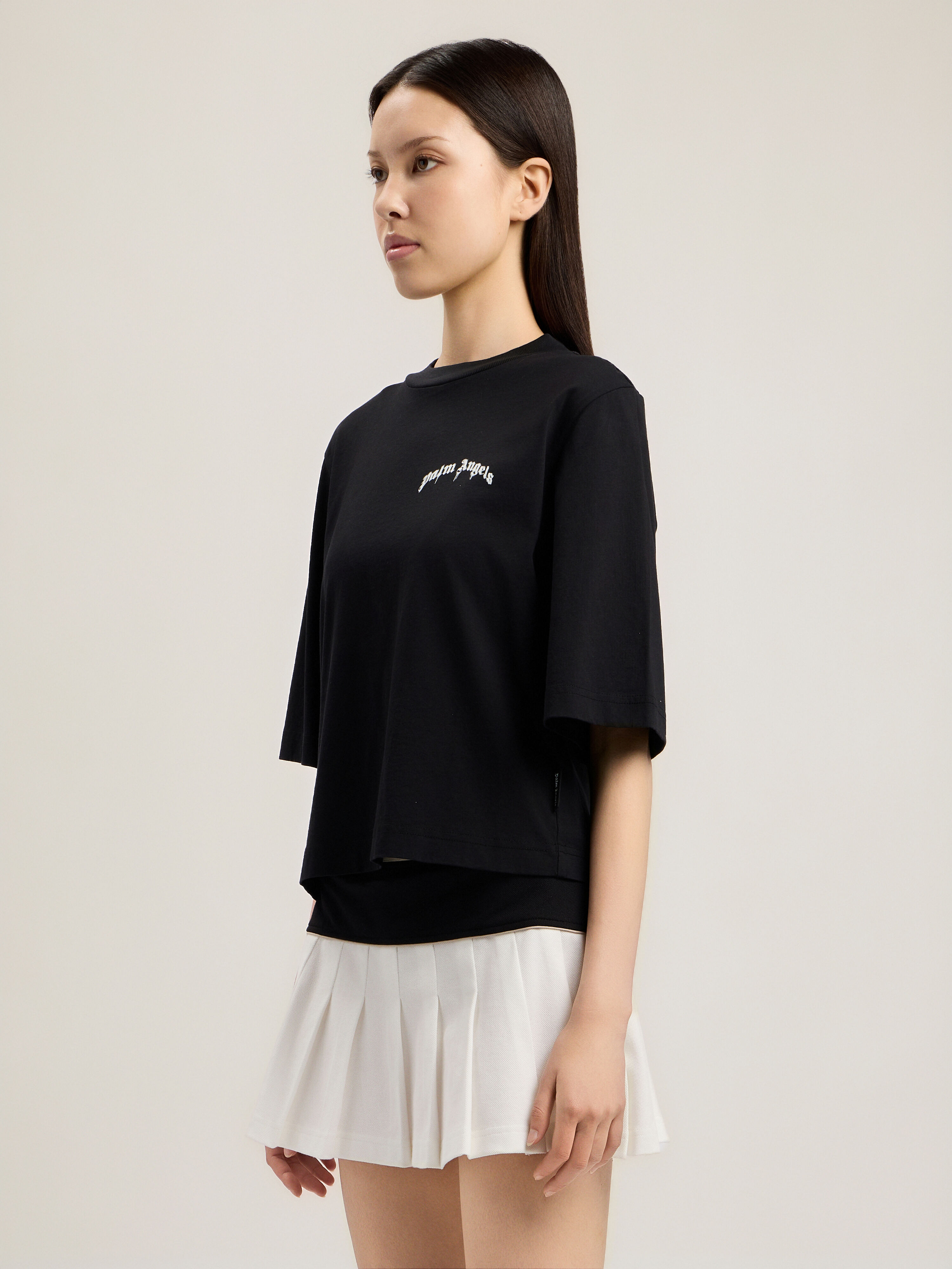 Mini Curved Logo Boxy T-Shirt in BLACK OFF WHITE for Women | Palm