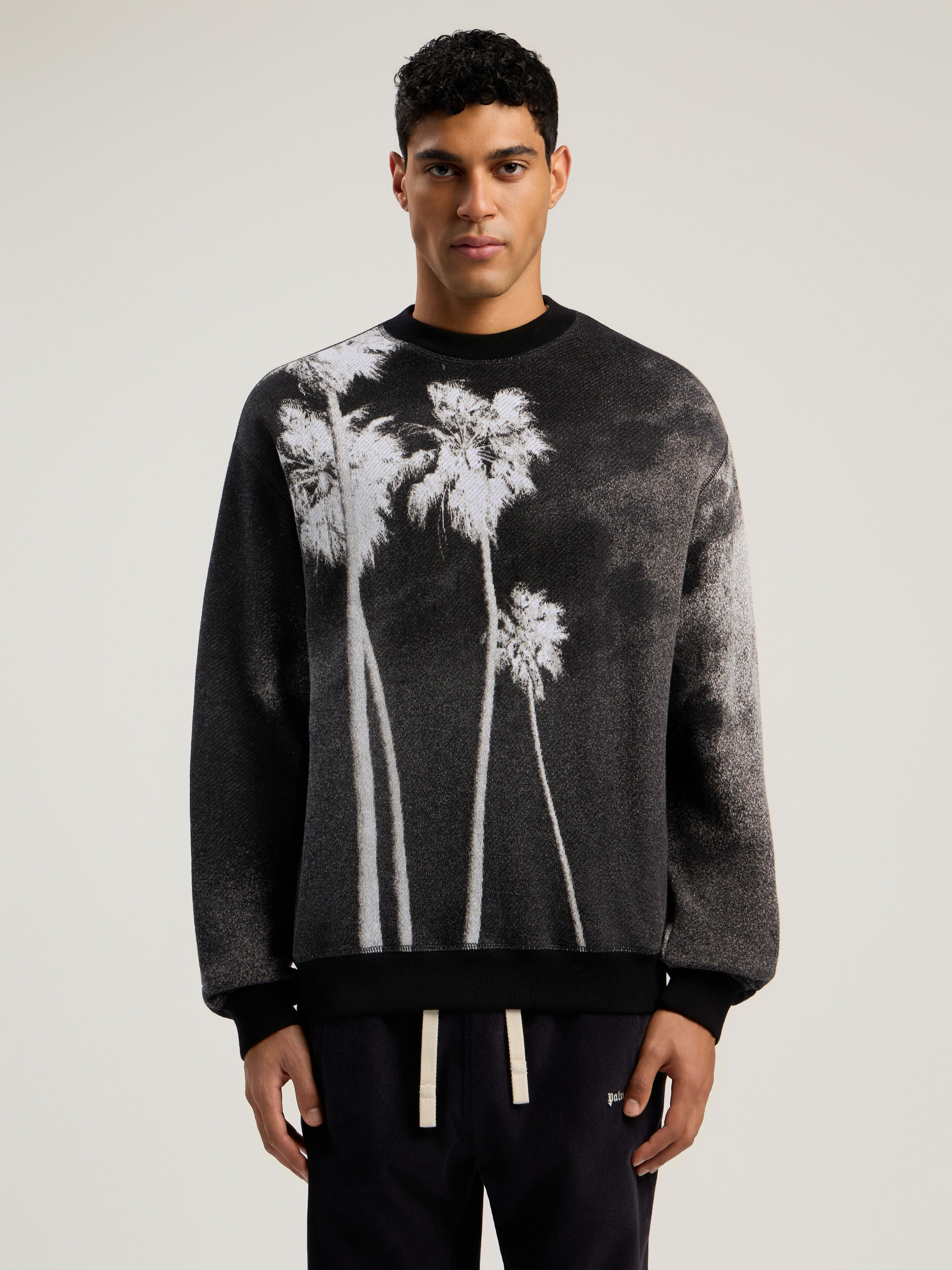 PALM ANGELS Decoding Palm Culture Sweater BLACK - WHITE PMHE086F25KNI001