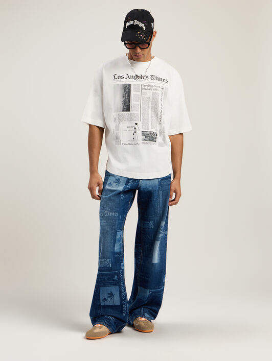 PALM ANGELS Paxlatimes News Over T-shirt OFF WHITE - BLACK PMAA10BF25JER002