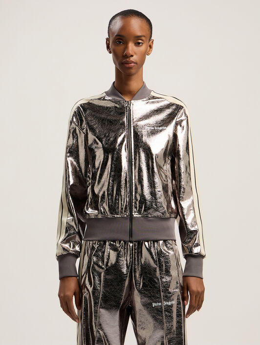 PALM ANGELS Laminated Track Jacket GUNMETAL - OFF WHITE PWBD050F25FAB001