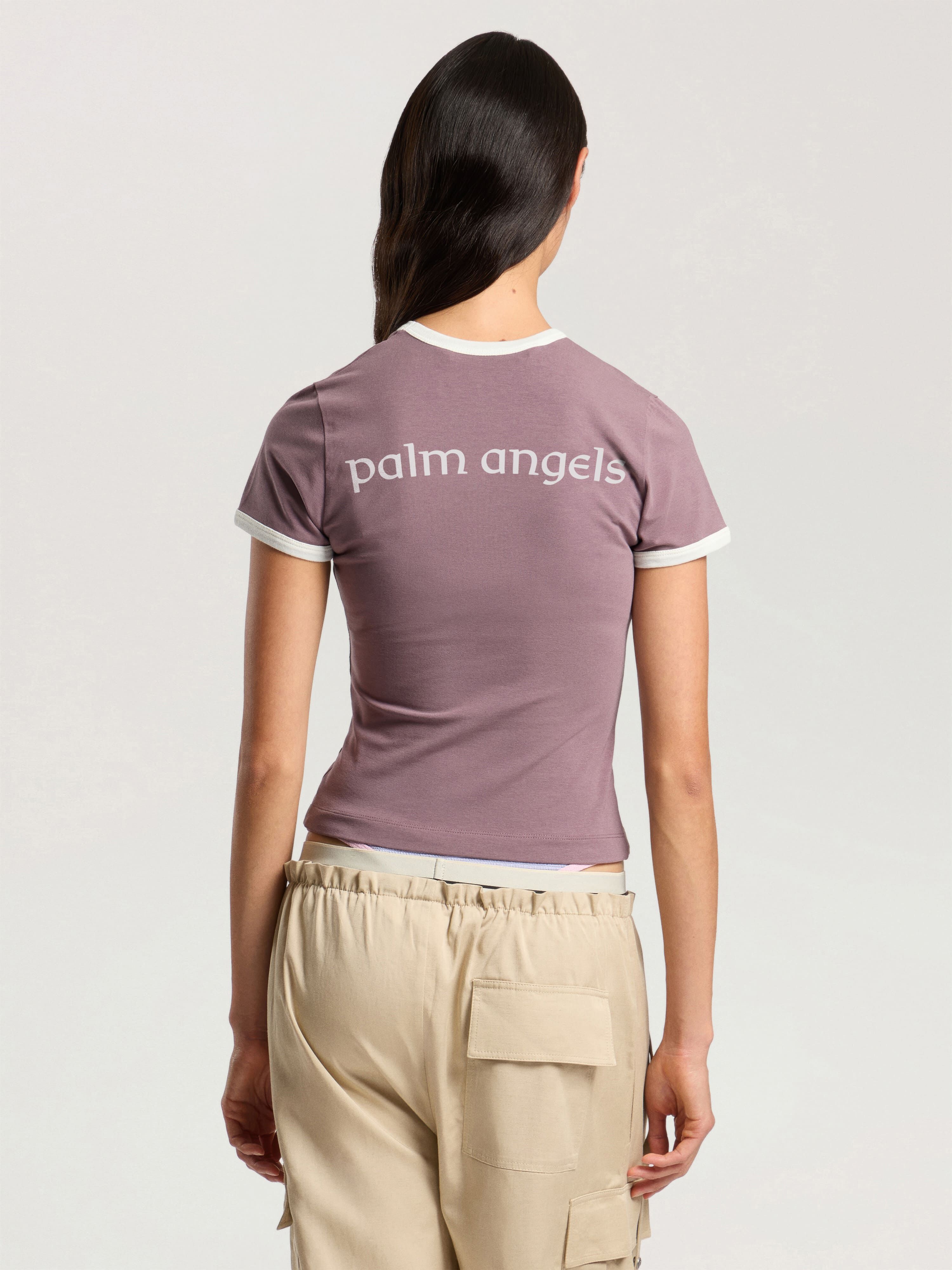 Lions Herald Slim T-Shirt PALM ANGELS Lions Herald Slim T-Shirt MAUVE - OFF WHITE PAWAA04F26JR02