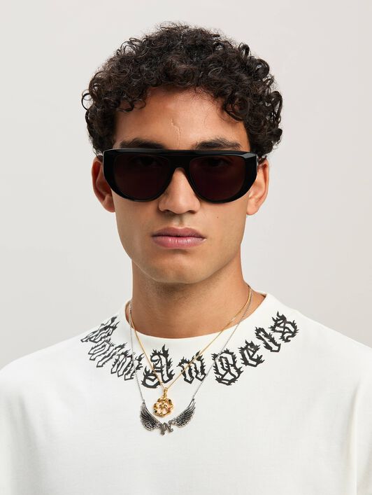 PALM ANGELS  Flame logo T-shirt OFF WHITE - BLACK PMAA001S25JER002