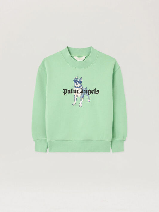 PALM ANGELS Palm Dog Crewneck VERDE/GREEN PBBA012S26FLE009