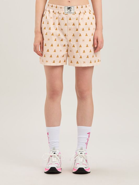 PALM ANGELS  Bear and Monogram Shorts SOFT PINK - BROWN PWCB056S25FAB002