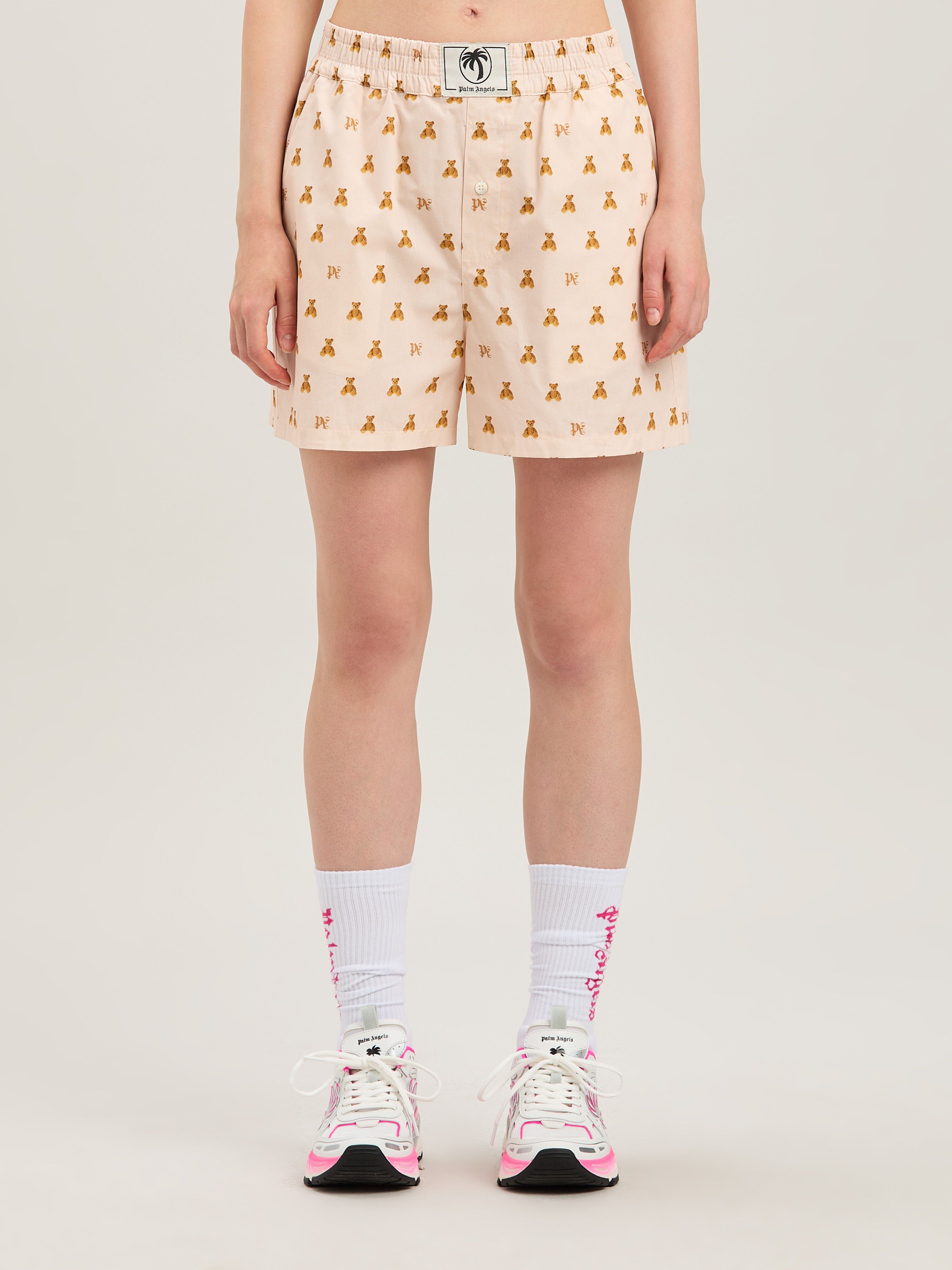 PALM ANGELS  Bear and Monogram Shorts SOFT PINK - BROWN PWCB056S25FAB002