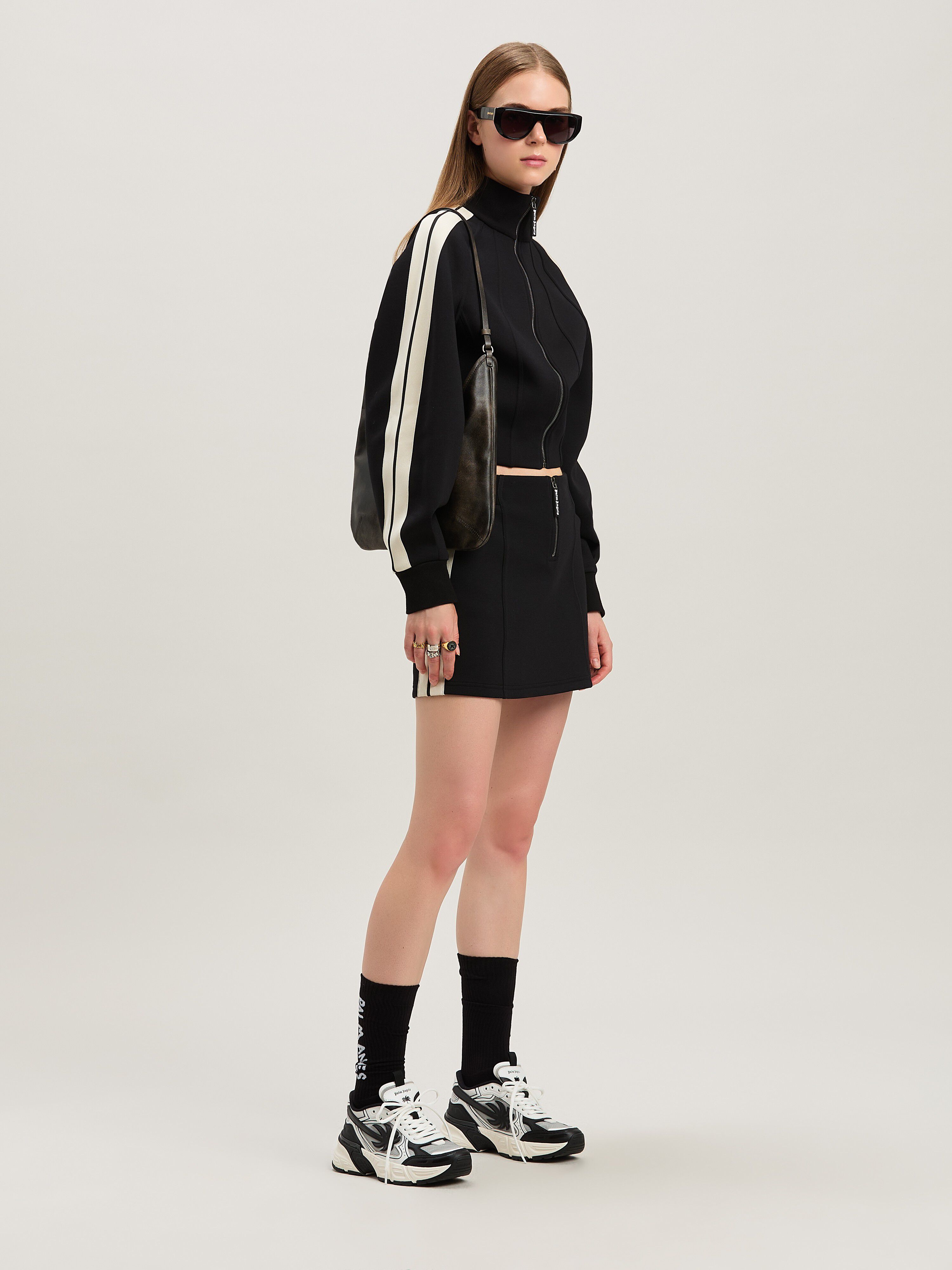 PALM ANGELS  Neopren Cropped Trainingsjacke BLACK - OFF WHITE PWEA127S25FAB001