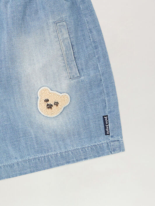 PALM ANGELS Bear Patch Chambray Shorts CELESTE/LIGHT BLUE PBX8002S26DEN001