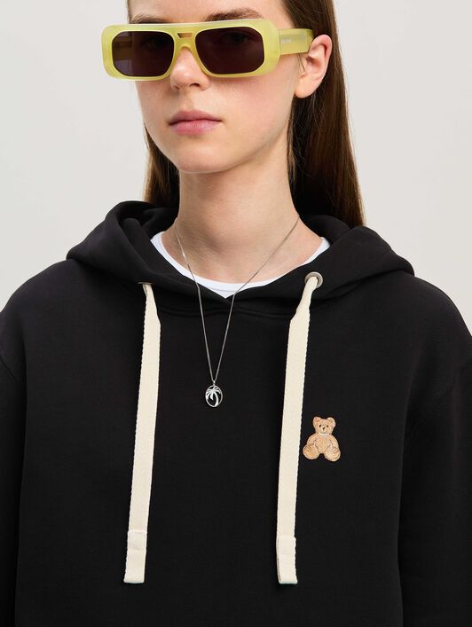 PALM ANGELS  Bear in Mind Patch Hoodie BLACK - BROWN PWBB075S25FLE002