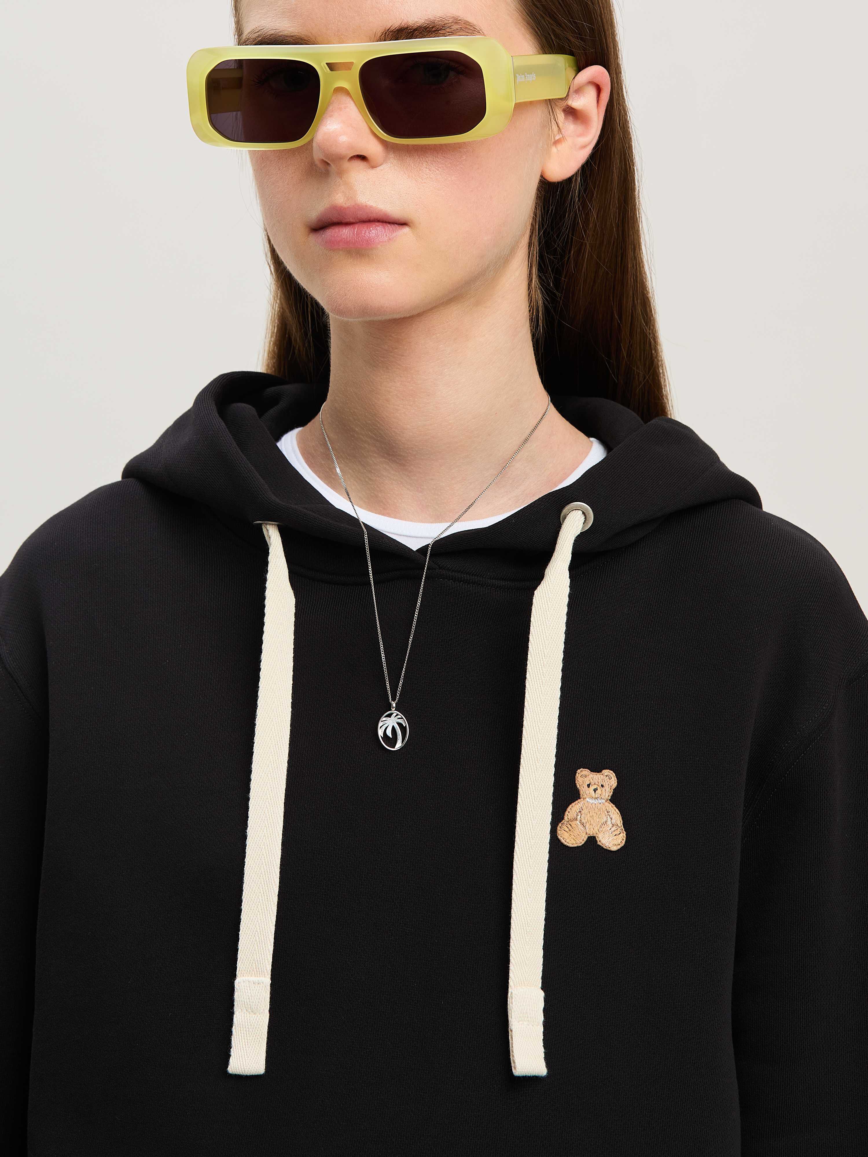 PALM ANGELS  Bear in Mind Patch Hoodie BLACK - BROWN PWBB075S25FLE002