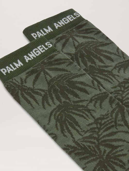 PALM ANGELS  Jacquard Palmen Socken MILITARY GREEN - OFF WHITE PMRA00BS25FAB001