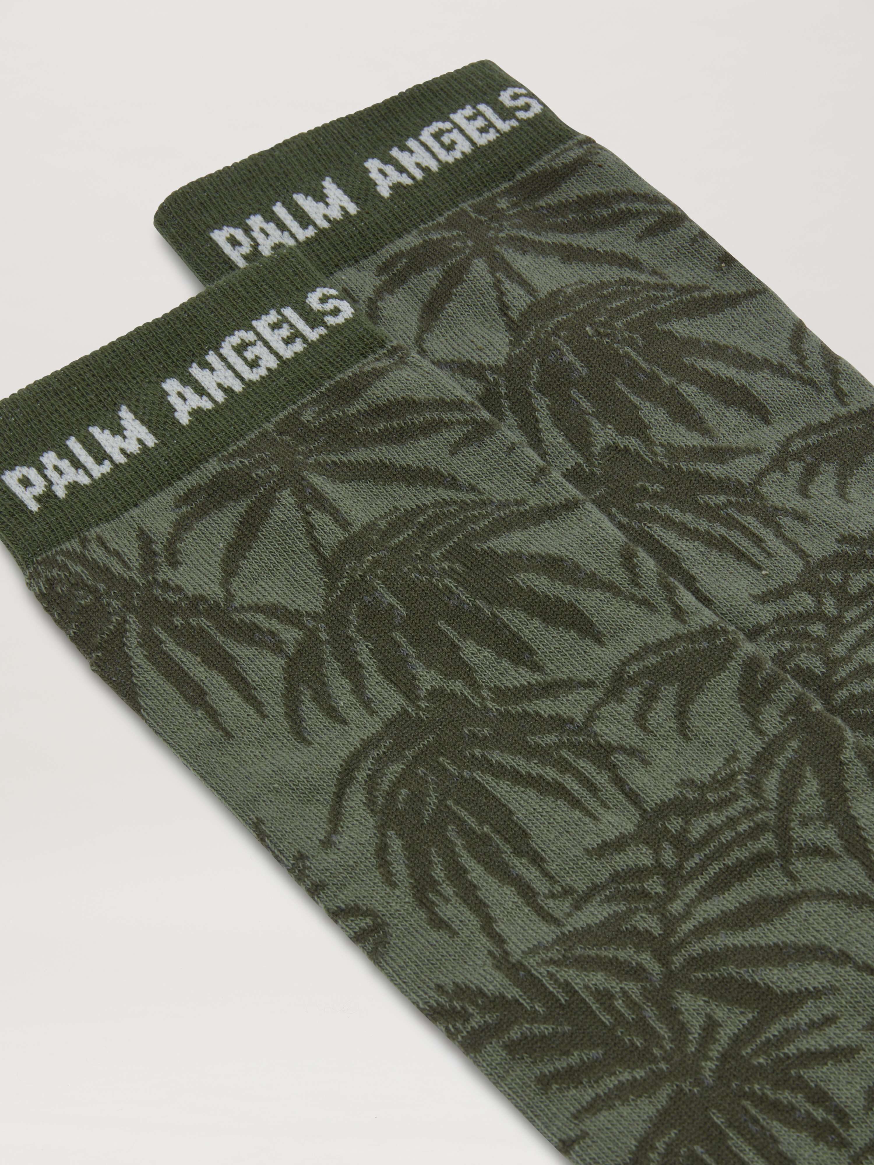PALM ANGELS  Jacquard Palmen Socken MILITARY GREEN - OFF WHITE PMRA00BS25FAB001