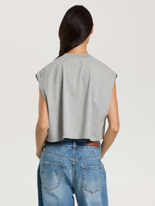 PALM ANGELS Studded Box Logo Tank Top GREY MELANGE - PINK PAWAC03F26JR01