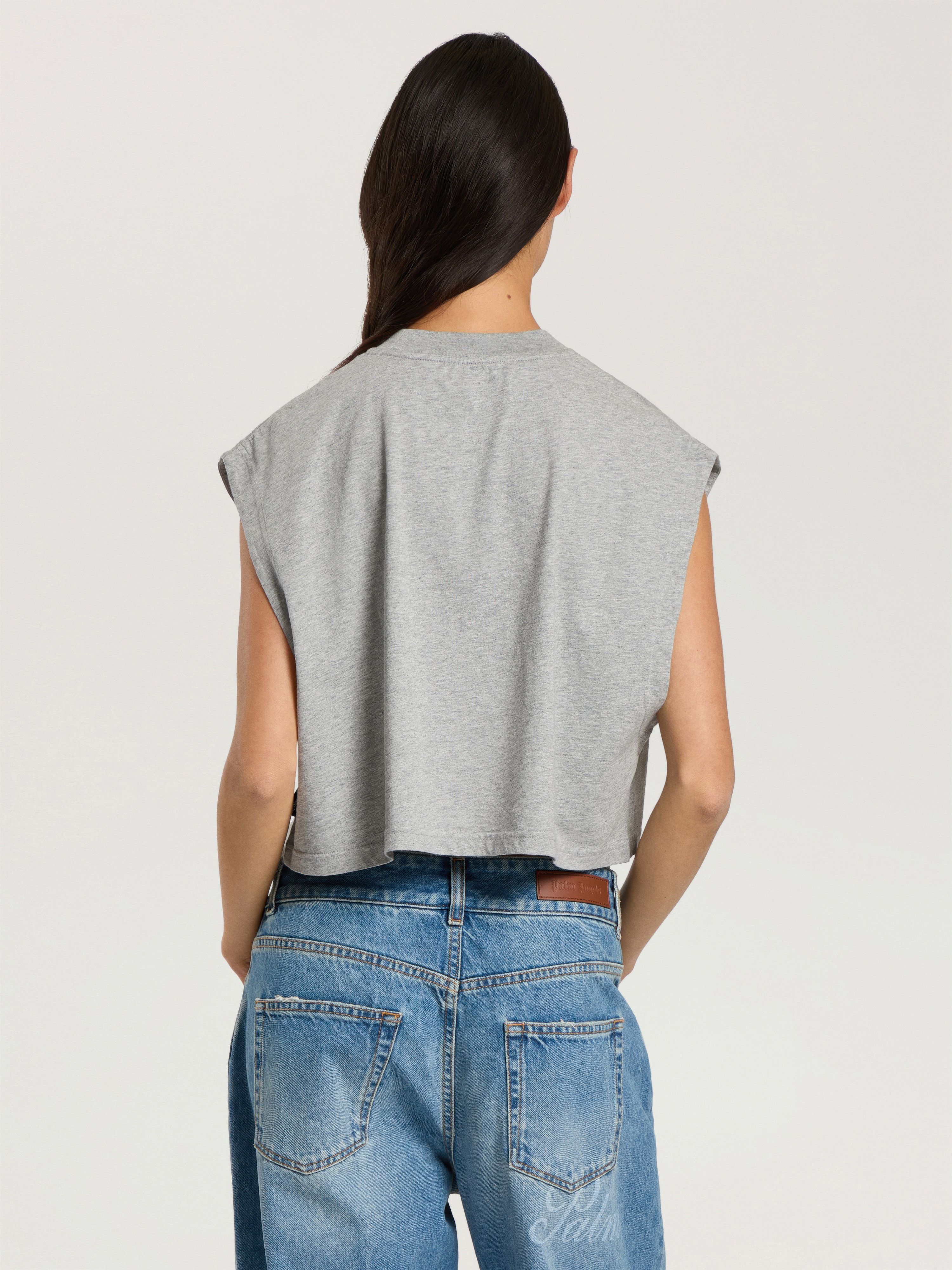 PALM ANGELS Studded Box Logo Tank Top GREY MELANGE - PINK PAWAC03F26JR01