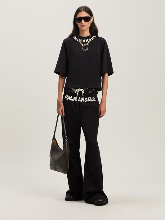 PALM ANGELS  Block logo cropped T-shirt BLACK - OFF WHITE PWAA020S25JER003