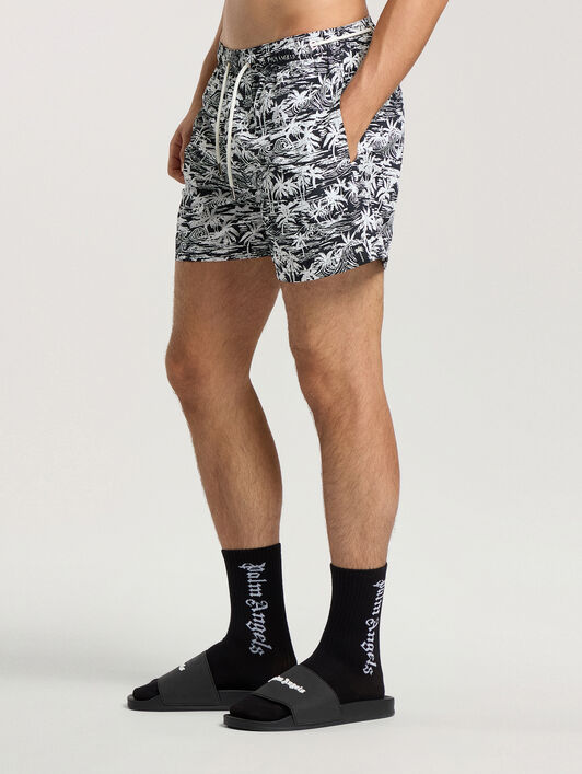 Palm Waves Swim Shorts PALM ANGELS Palm Waves Swim Shorts BLACK - OFF WHITE PAMFD03F26FB01