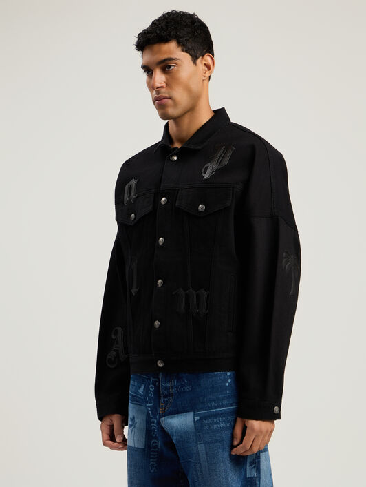 PALM ANGELS Gothic Logo Denim Jacket BLACK - BLACK PMYE006F25DEN001