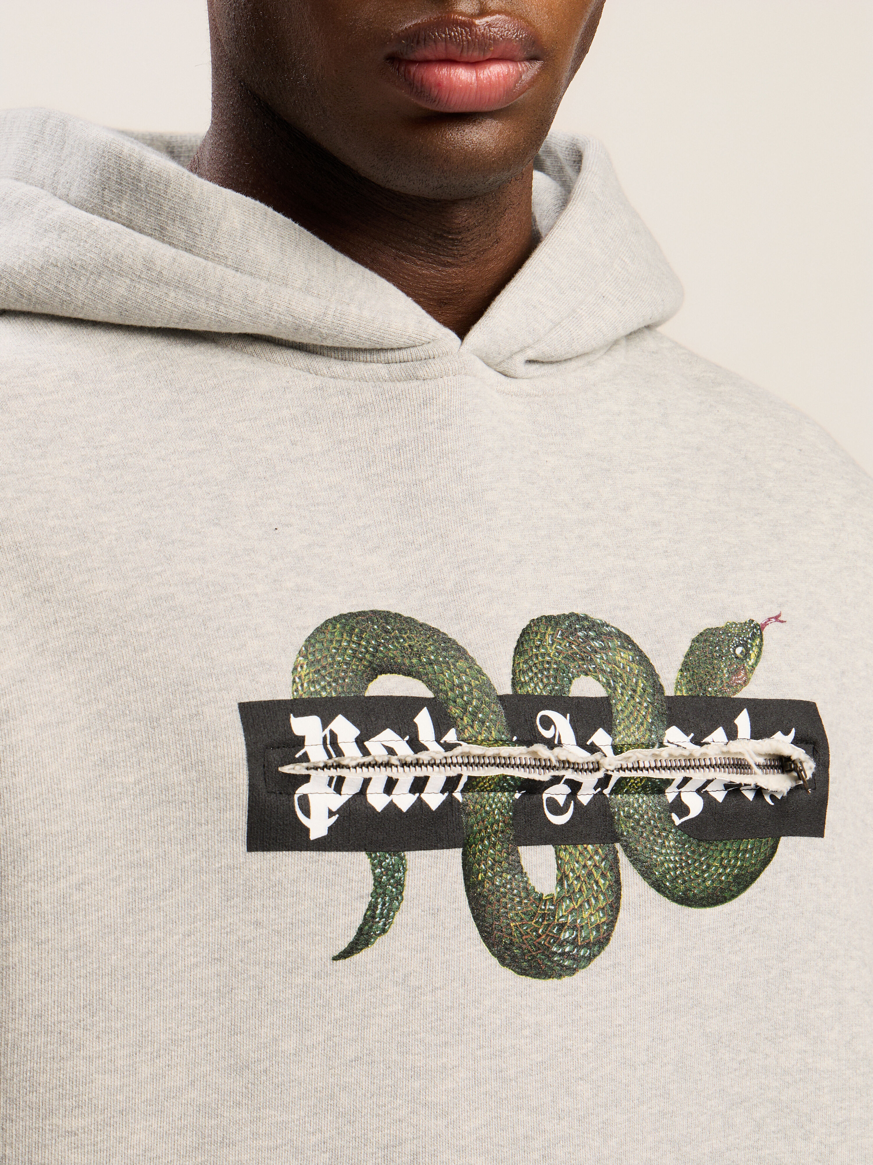 PALM ANGELS Snake Graphic Hoodie GREY MELANGE - GREEN PMBB17GF25FLE001