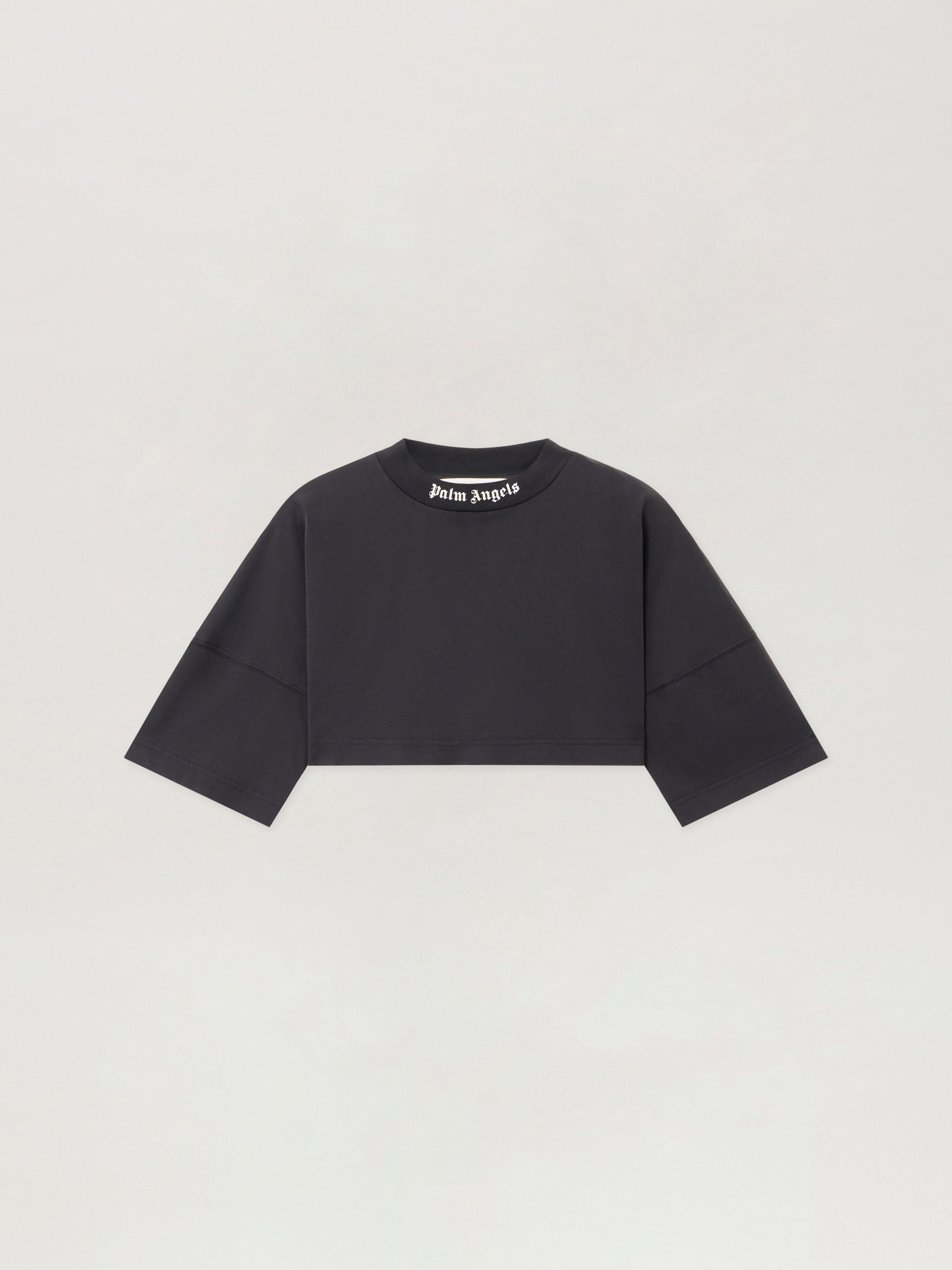 Back Curved Logo Mini Tee PALM ANGELS Back Curved Logo Mini Tee BLACK - OFF WHITE PWAA054F25JER001