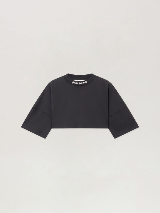 Back Curved Logo Mini Tee PALM ANGELS Back Curved Logo Mini Tee BLACK - OFF WHITE PWAA054F25JER001