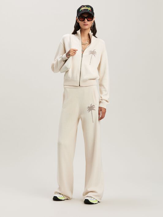 PALM ANGELS  Palm Inlay Track knit pants OFF WHITE - CAMMELLO PWHG035S25KNI001