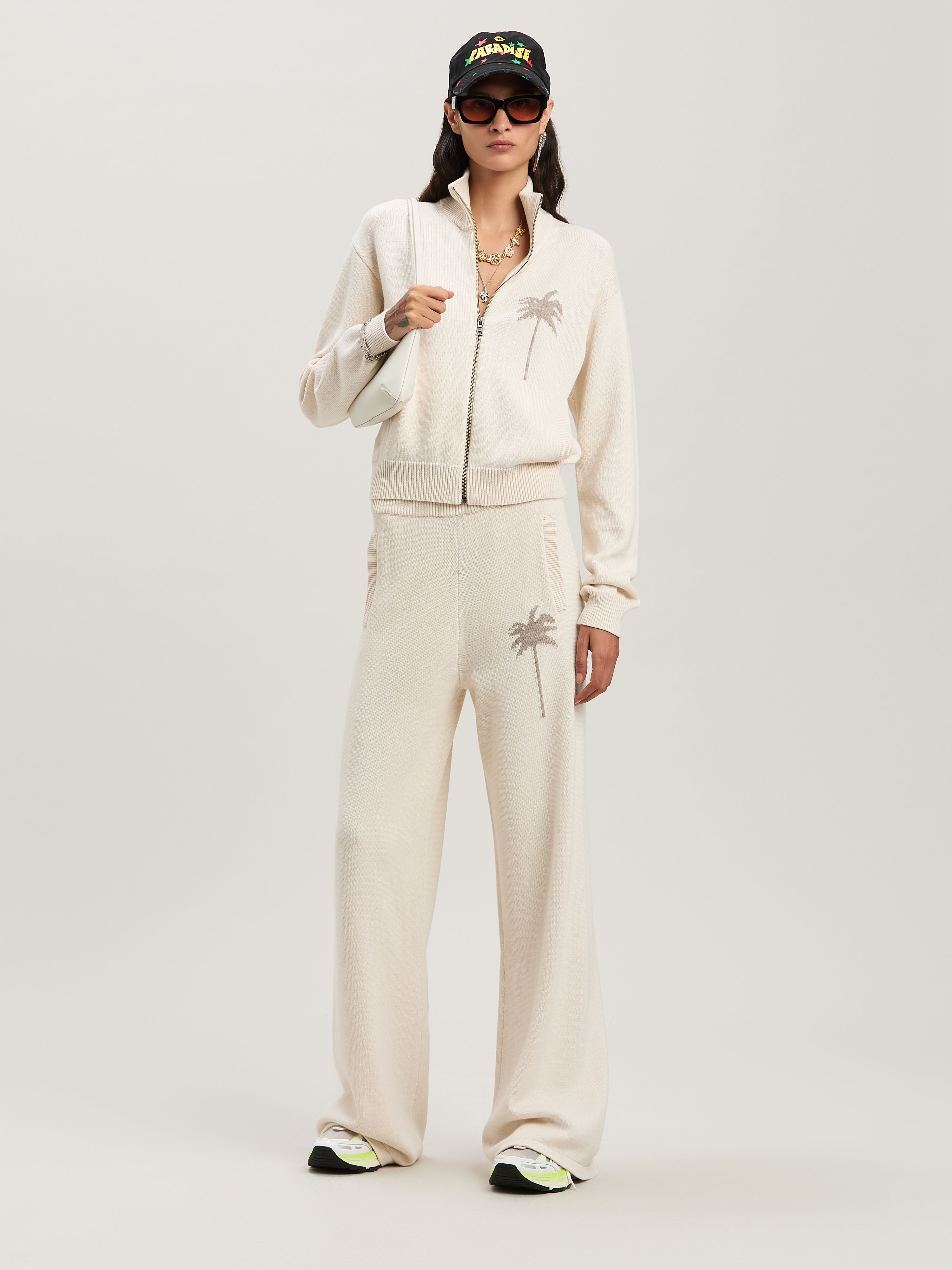 PALM ANGELS  Palm Inlay Track knit pants OFF WHITE - CAMMELLO PWHG035S25KNI001
