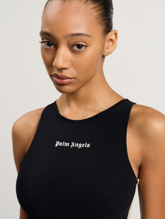 PALM ANGELS Training Track Tank Top BLACK OFF WHITE PWVO016C99FAB002