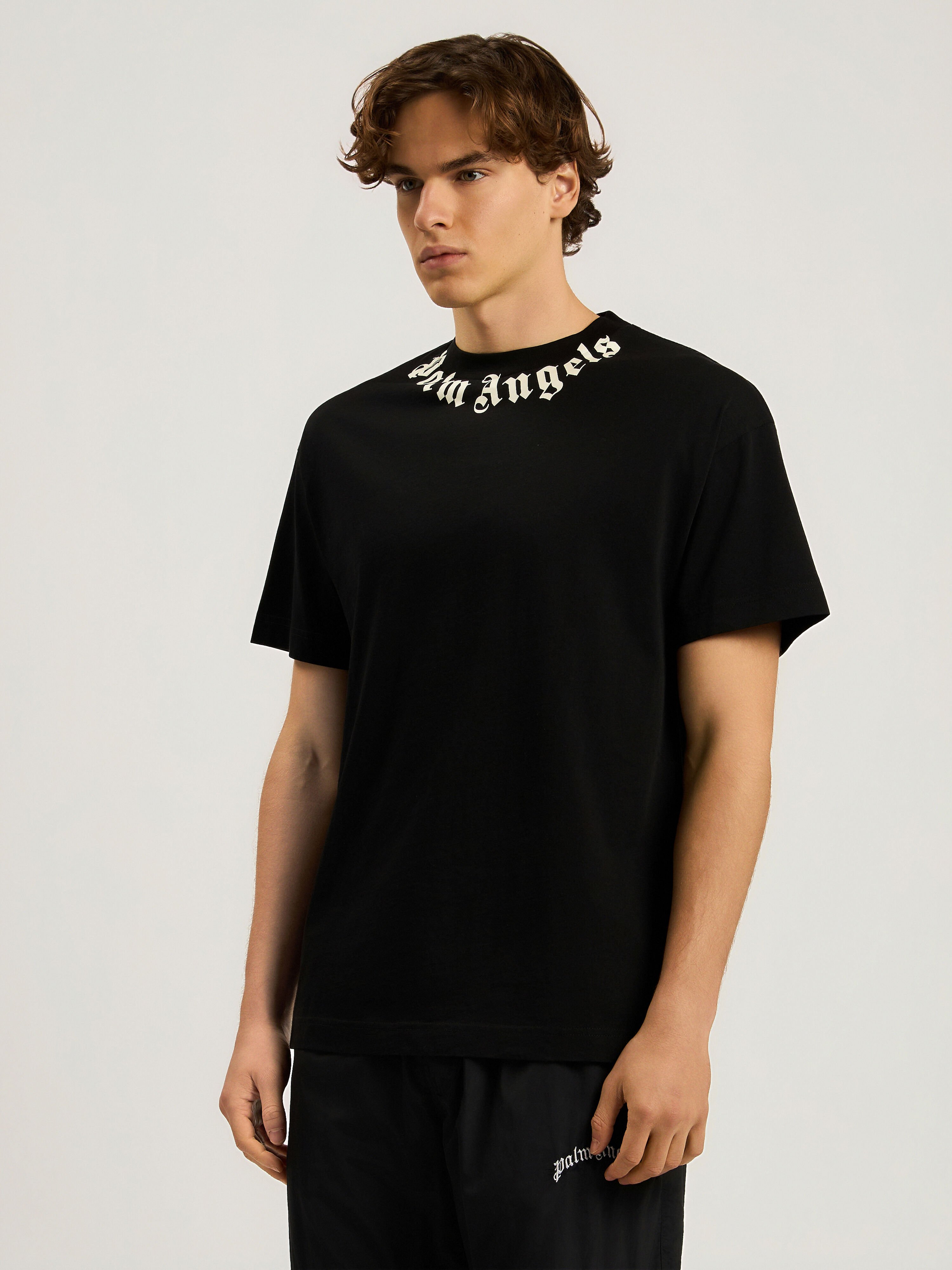 Curved Logo Drawstring Cargo Pants PALM ANGELS Curved Logo Drawstring Cargo Pants BLACK - OFF WHITE PAMCF03F26FB01