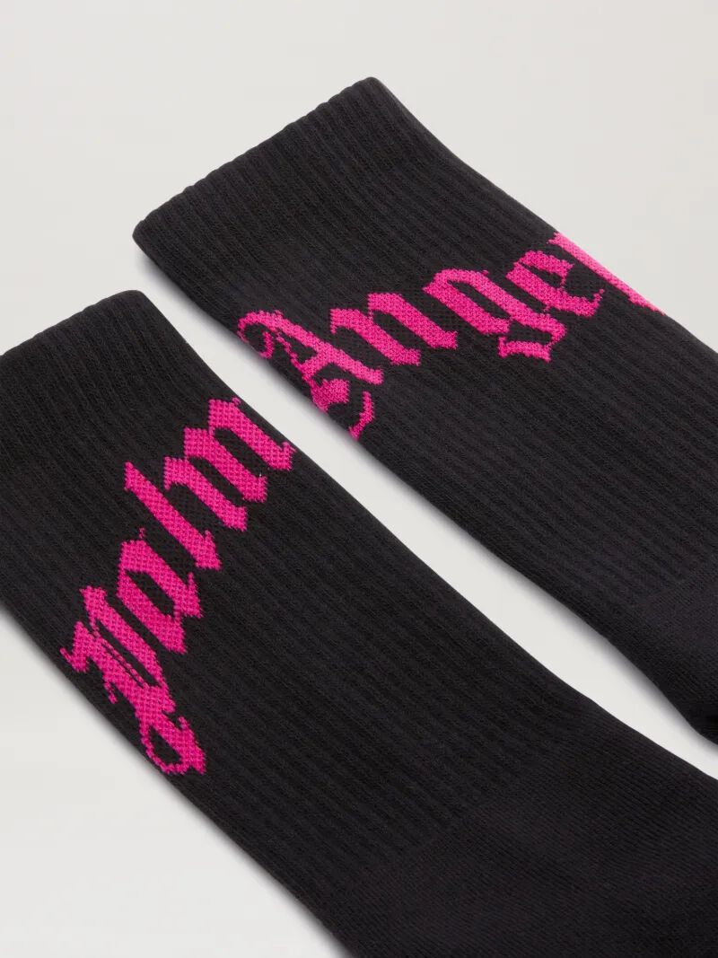 PALM ANGELS  Jacquarded Curved logo socks BLACK - FUCHSIA PWRA00AS25FAB001