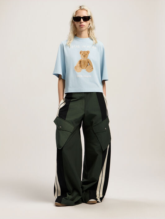 PALM ANGELS Bear In Mind Cropped Tee BABY BLUE - BROWN PWAA079F25JER002