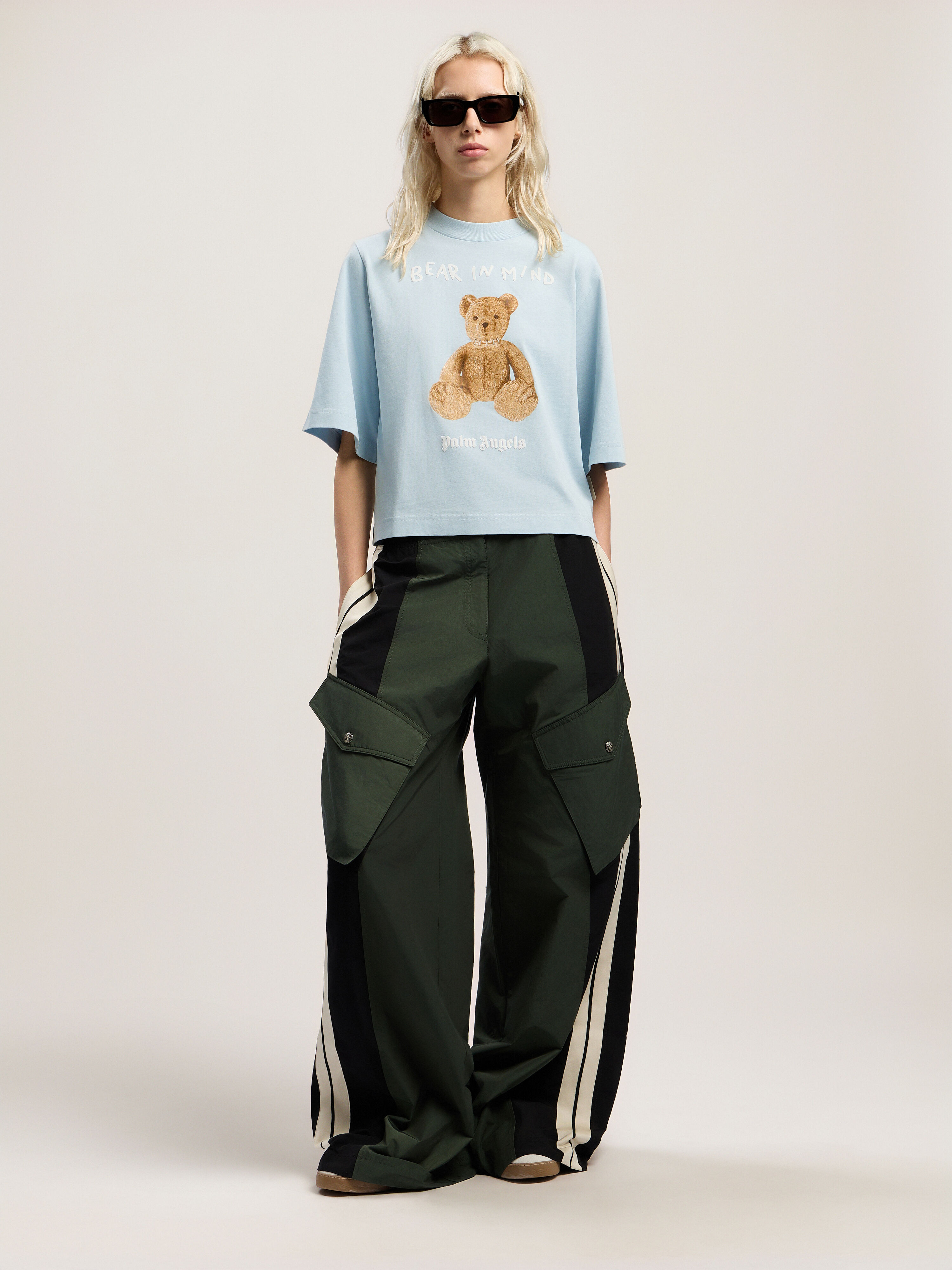 PALM ANGELS Bear In Mind Cropped Tee BABY BLUE - BROWN PWAA079F25JER002
