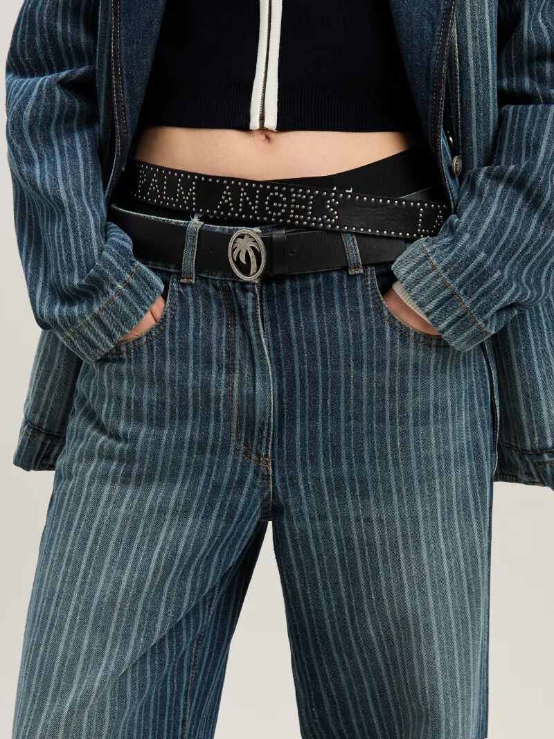PALM ANGELS  Studs leather belt NERO/ARGENTO PWRB02BS25LEA001