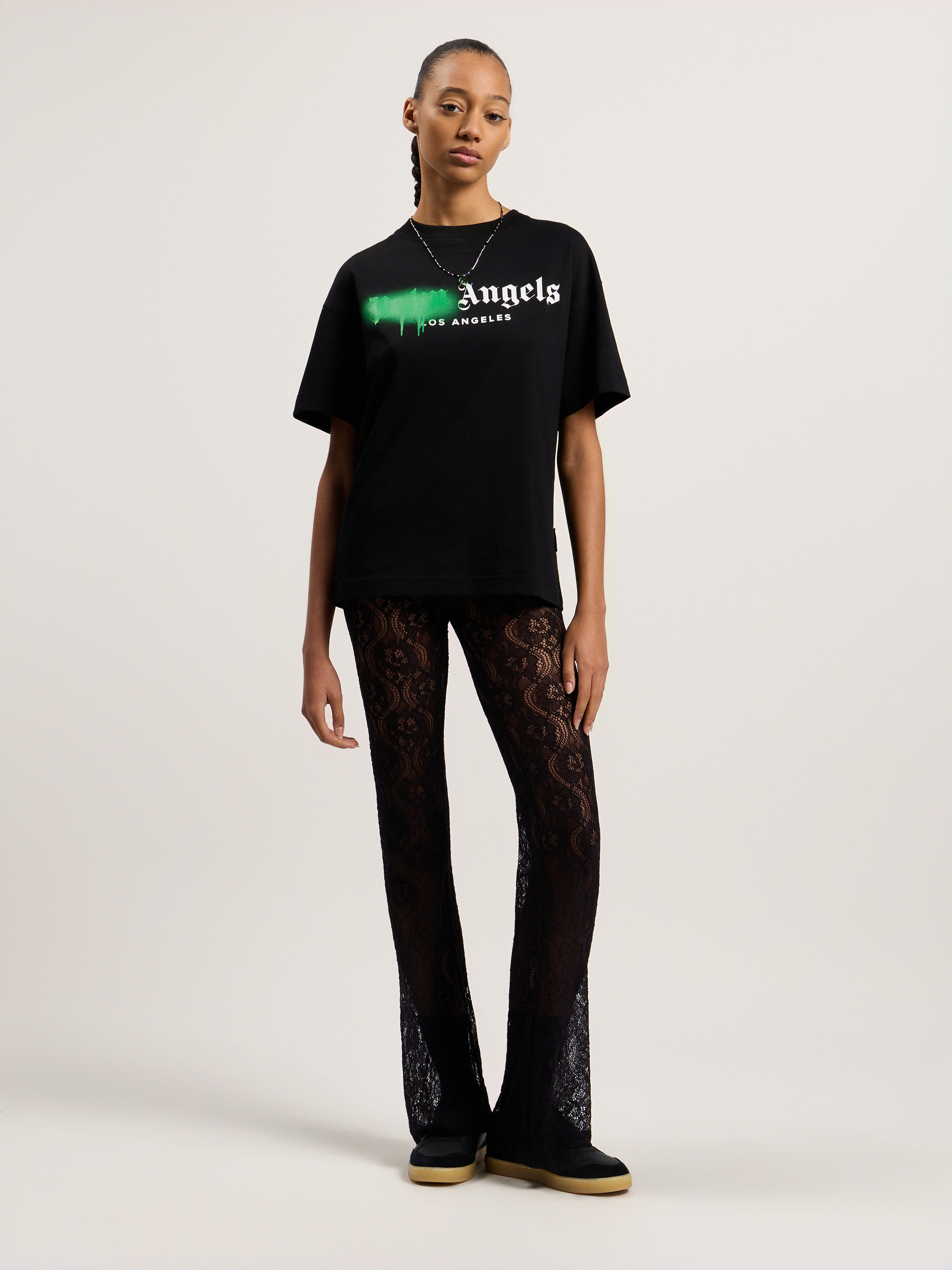 PALM ANGELS Spray City Los Angeles T-Shirt Black/Green PMAA109T26JER001