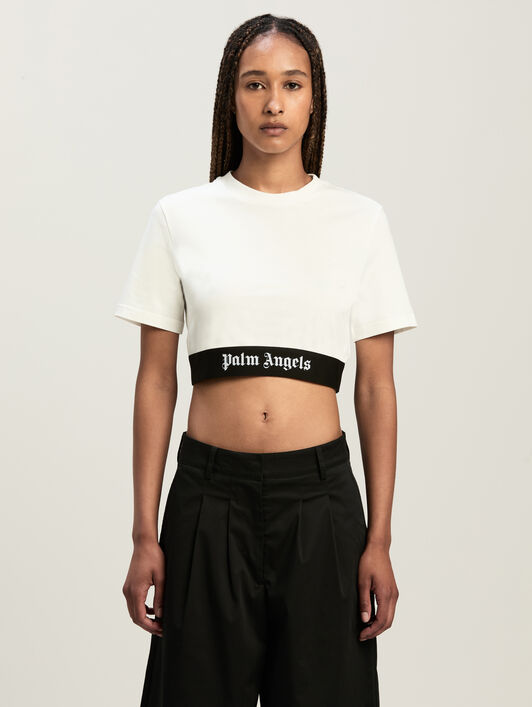 Classic Logo Tape Crop Tee Off White Bla PALM ANGELS Classic Logo Tape Crop Tee Off White Bla OFF WHITE BLACK PWAA067C99JER001