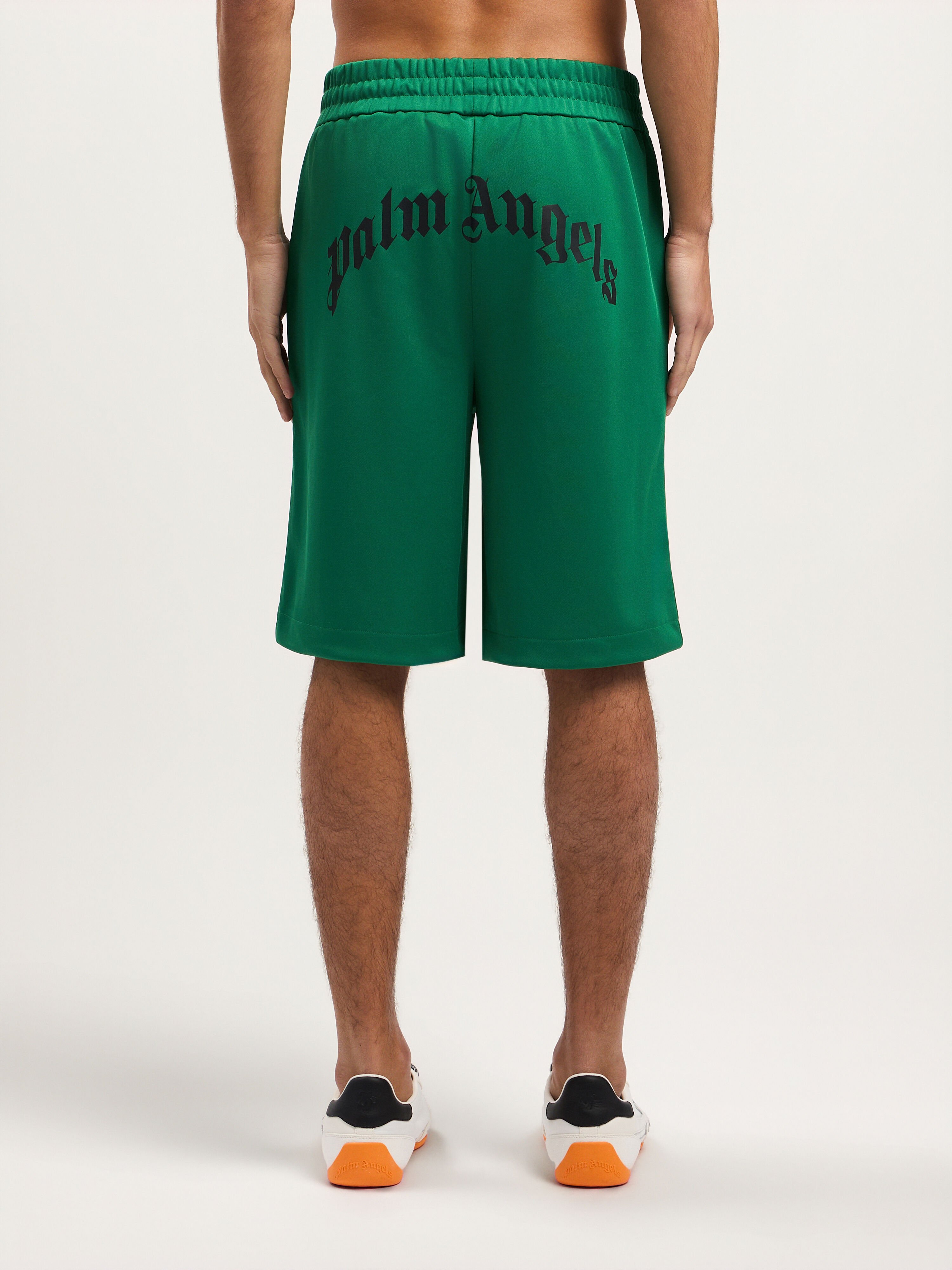 Back Curved Logo Track Shorts in GREEN BLACK for Men | Palm Angels®