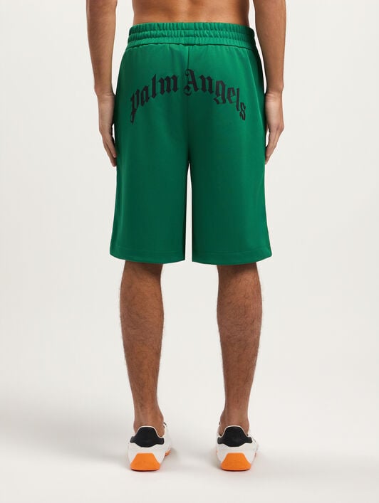 Back Curved Logo Track Shorts PALM ANGELS Back Curved Logo Track Shorts GREEN BLACK PMCL00AS26FAB001