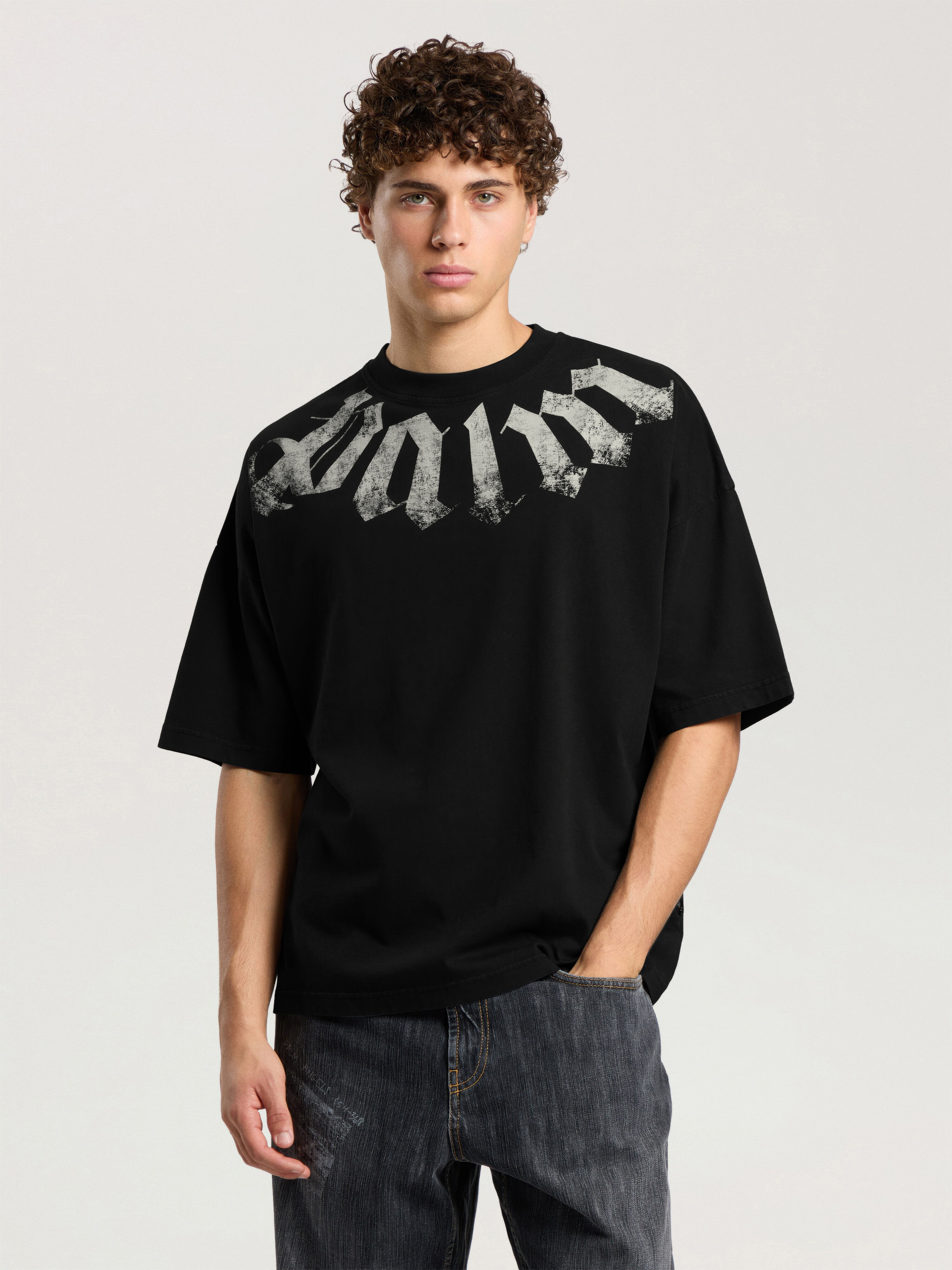 PALM ANGELS T-Shirt Con Logo Big Neck BLACK - OFF WHITE PAMAA03F26JR01