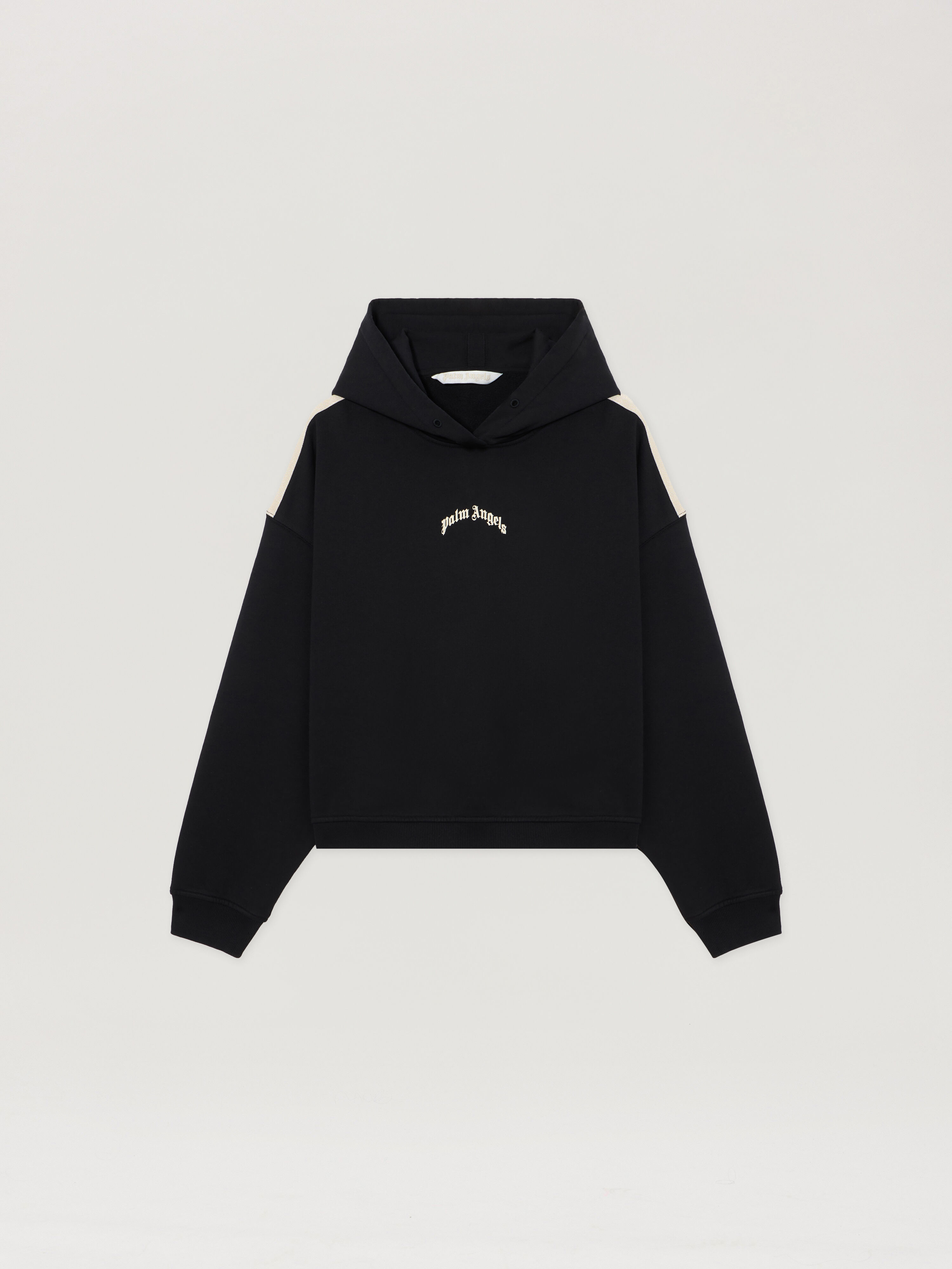 I*D様 PalmAngels/CURVED LOGO HOODY/カーブロゴパ Curved Logo Loose Crop Hoodie in BLACK TOFU for Women | Palm Angels®