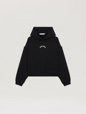 PALM ANGELS Curved Logo Loose Crop Hoodie BLACK TOFU PWBB076S26FLE001
