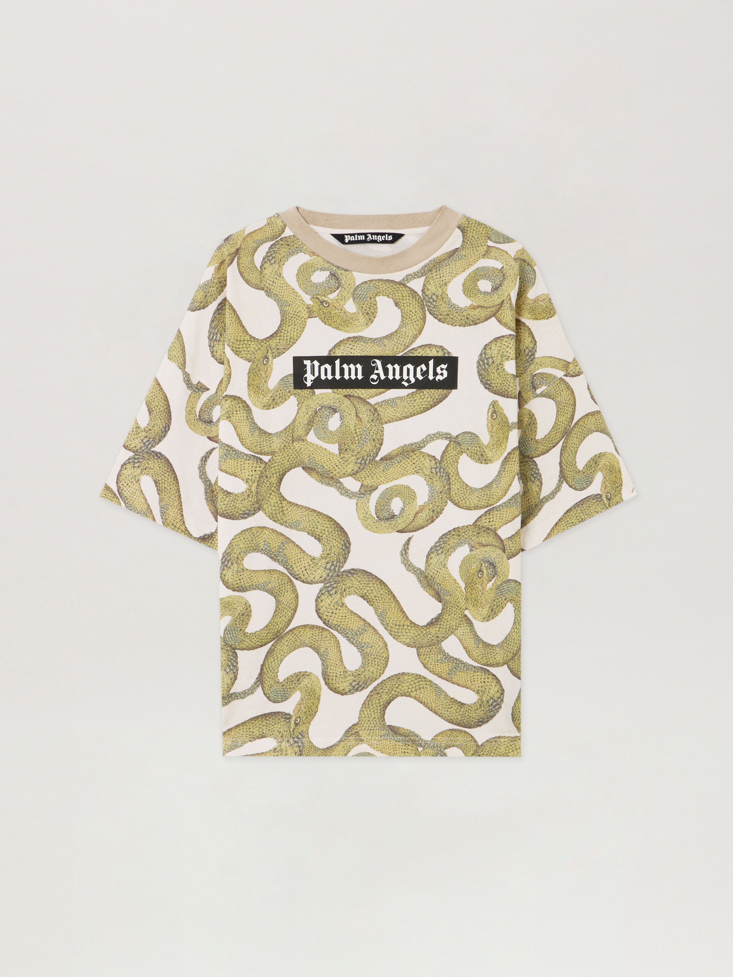 PALM ANGELS Snake Allover Loose T-Shirt IVORY - GREEN PMAA10DF25JER004