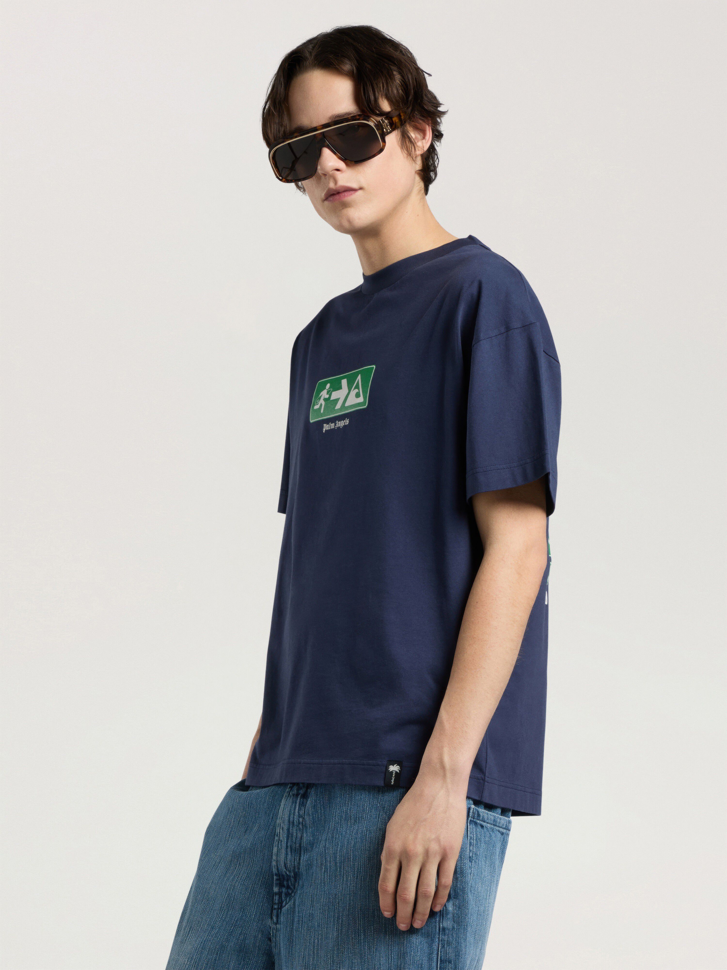Street Signals Regular T-Shirt PALM ANGELS Street Signals Regular T-Shirt NAVY BLUE - GREEN PAMAA01W26JR09