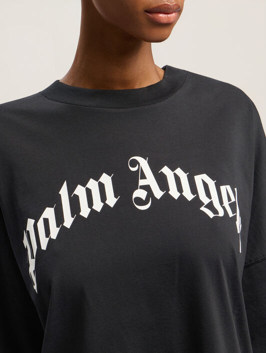 Curved Logo Over Tee PALM ANGELS Curved Logo Over Tee BLACK - OFF WHITE PWAA07CF25JER001
