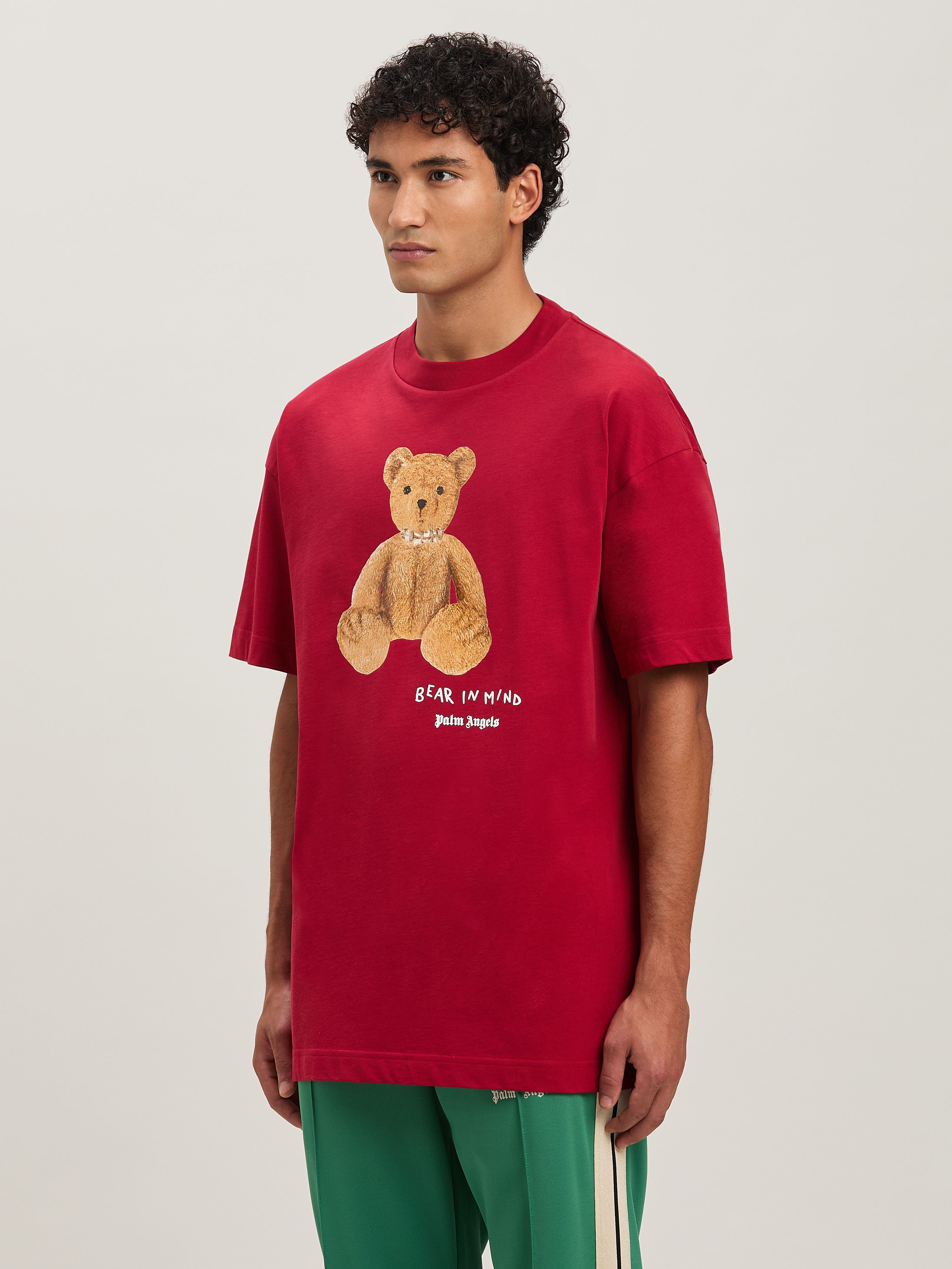 PALM ANGELS  Bear in Mind T-shirt RED - BROWN PMAA001S25JER005
