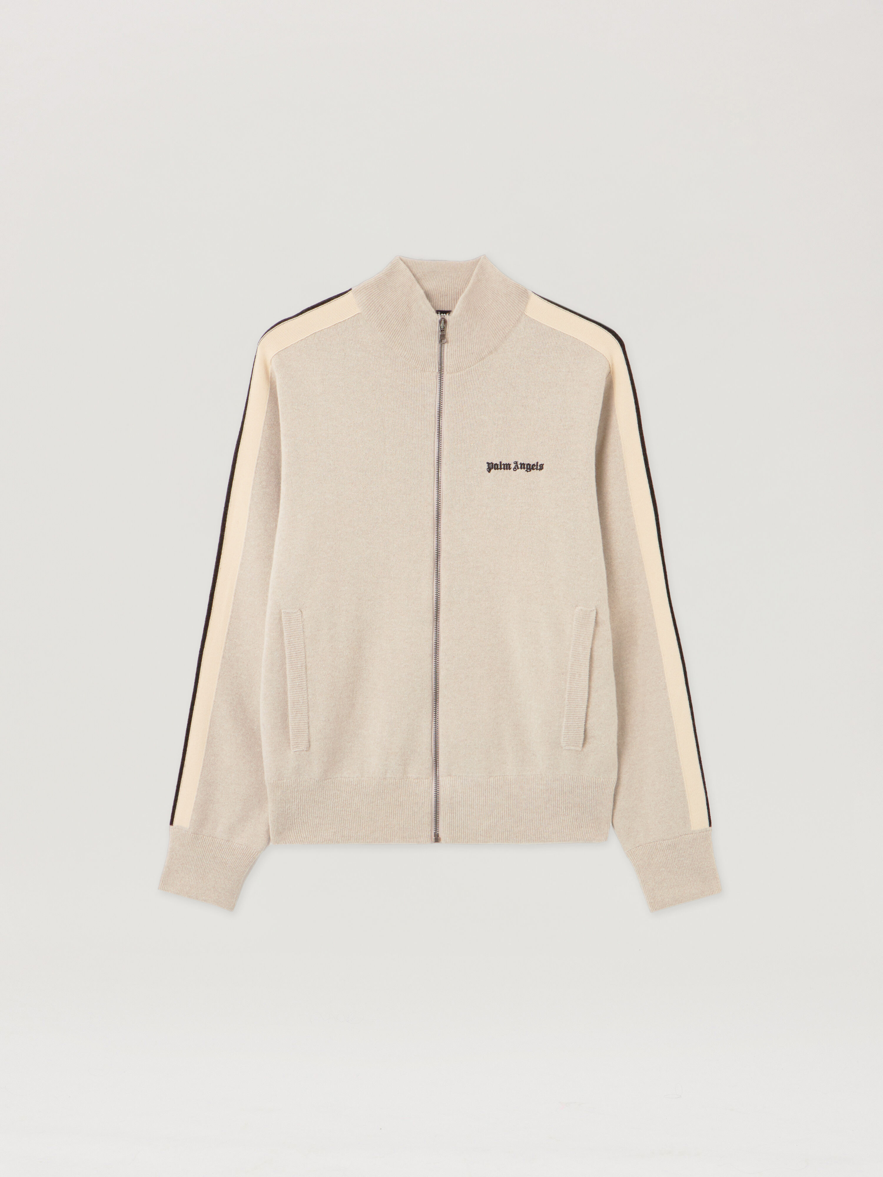 PALM ANGELS Classic Logo Knit Track Jacket LIGHT BEIGE - BLACK PMHA063F25KNI001