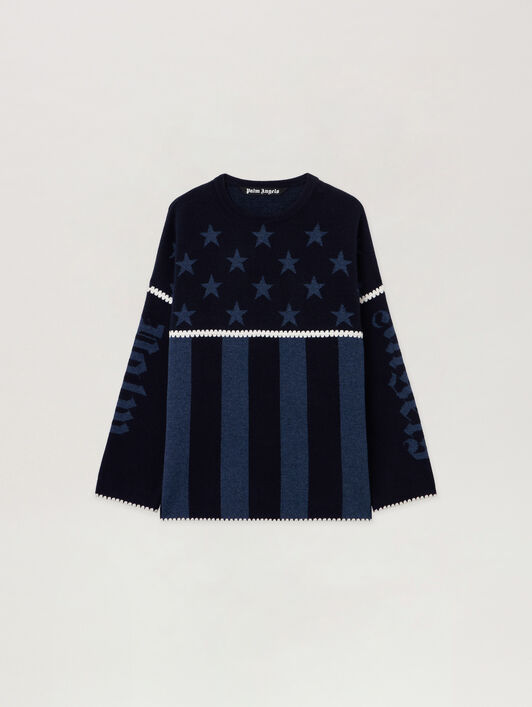 Stars and Stripes Sweater PALM ANGELS Stars and Stripes Sweater NAVY BLUE - DUSTY BLUE PMHE084F25KNI001