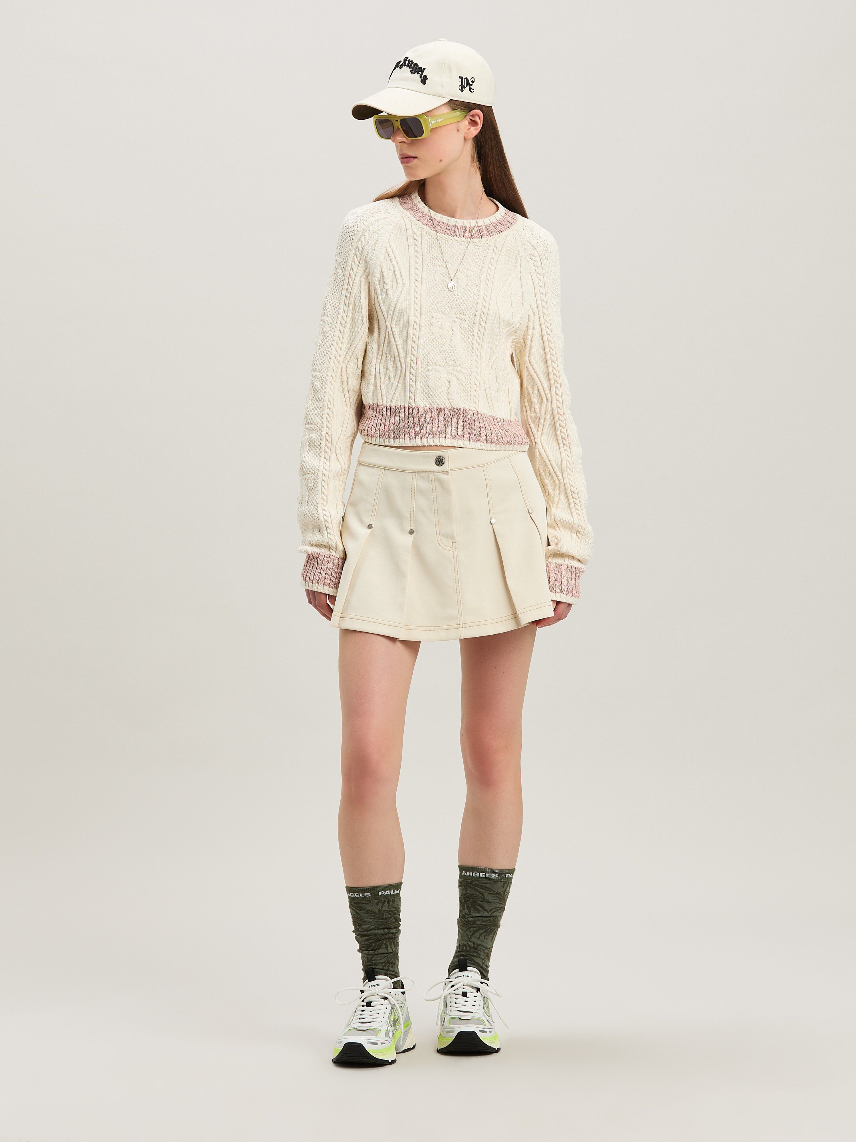PALM ANGELS  Pleated Mini Skirt AVORIO - AVORIO PWCC085S25FAB001