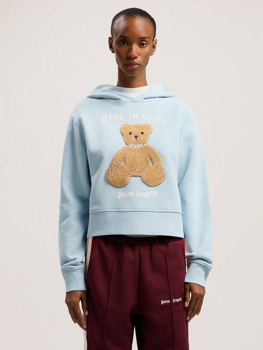 PALM ANGELS Bear In Mind Fitted Hoody BABY BLUE - BROWN PWBB069F25FLE002