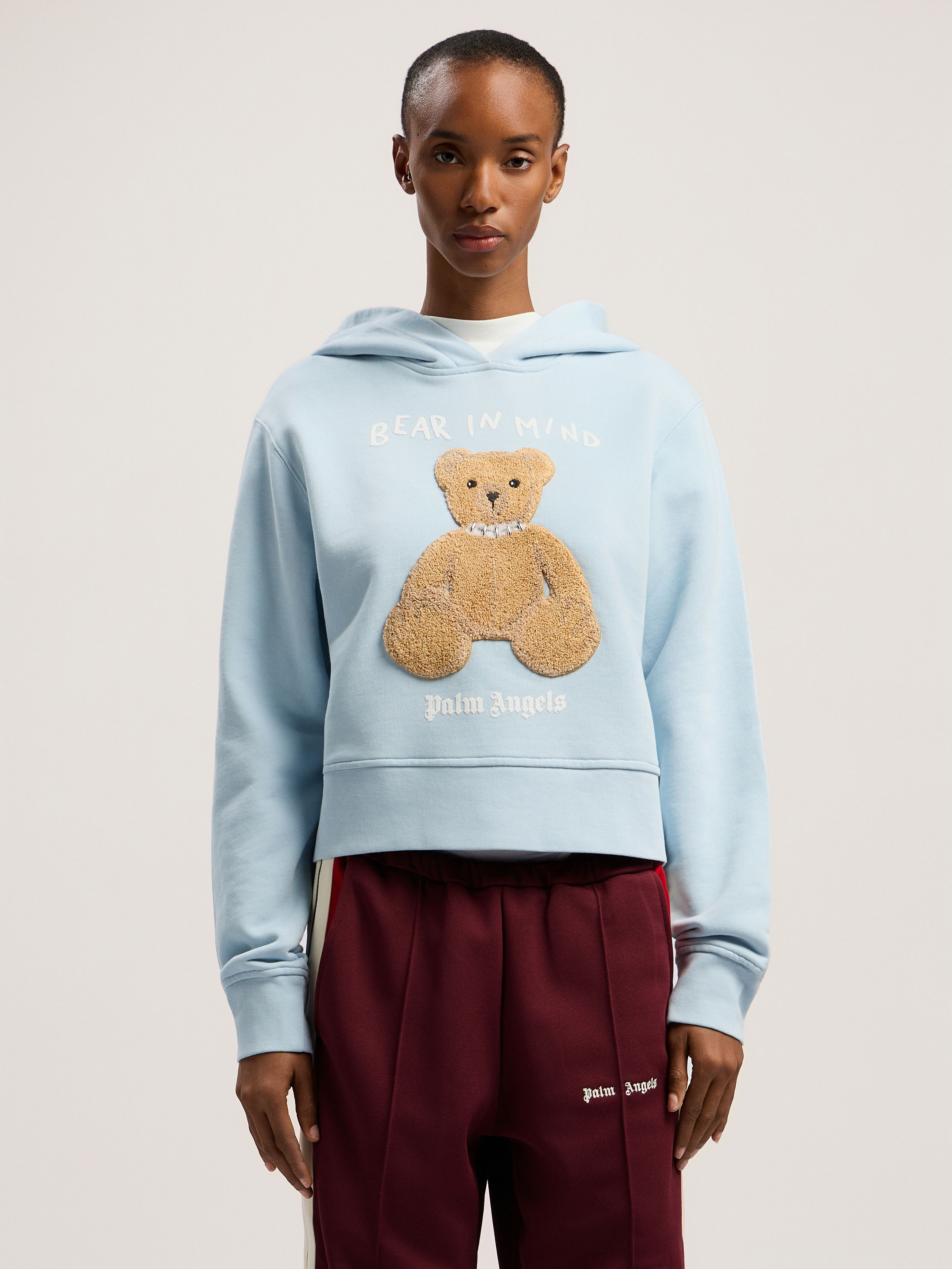 PALM ANGELS Bear In Mind Fitted Hoody BABY BLUE - BROWN PWBB069F25FLE002