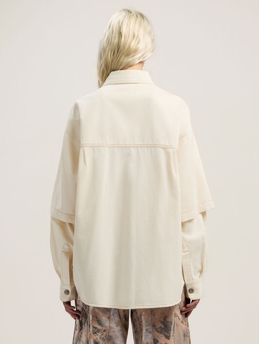 PALM ANGELS Hybrid Denim Overshirt OFF WHITE - BLACK PWYD025F25DEN001