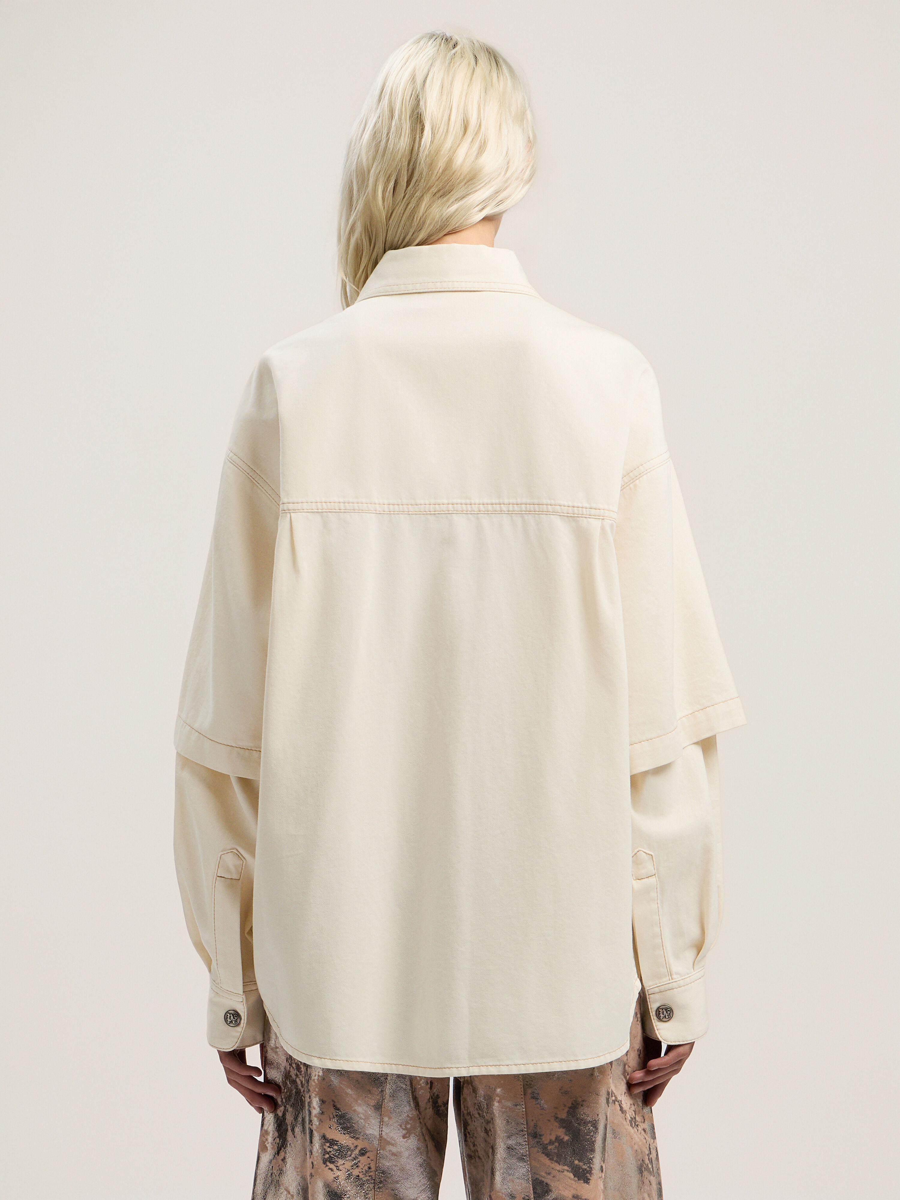 PALM ANGELS Hybrid Denim Overshirt OFF WHITE - BLACK PWYD025F25DEN001