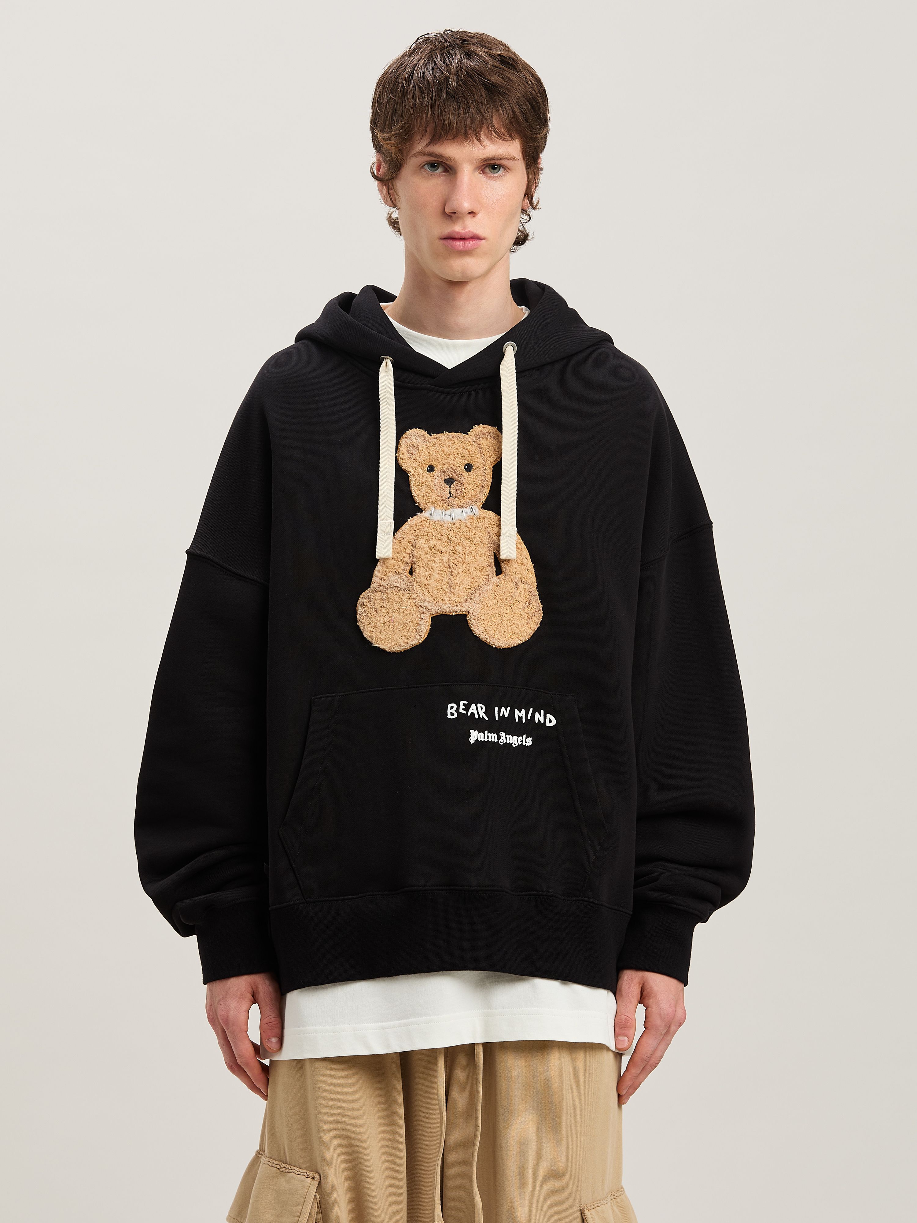 PALM ANGELS  Bear in Mind Hoodie BLACK - BROWN PMBB172S25FLE001